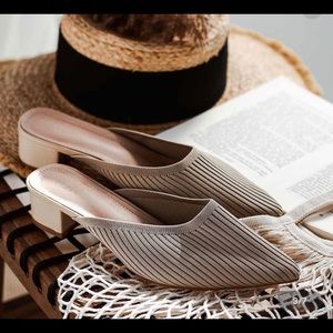 TIJN NUDE RIBBED MULE FLATS SHOES